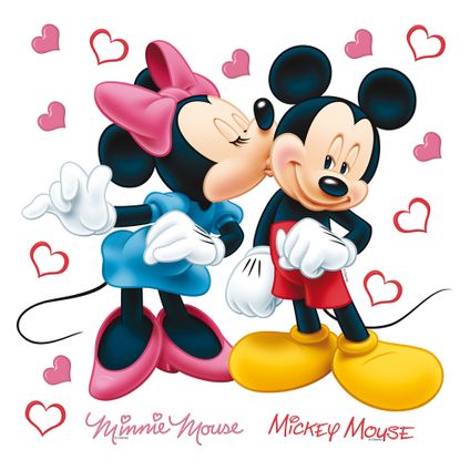 Disney muursticker Minnie & Mickey Mouse roze, rood, blauw en geel - 30 x 30 cm