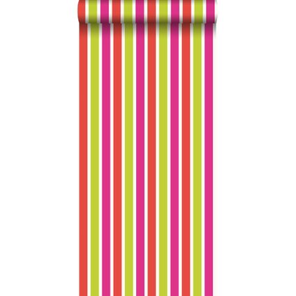 ESTAhome behangpapier strepen limegroen en roze - 53 cm x 10,05 m - 116514