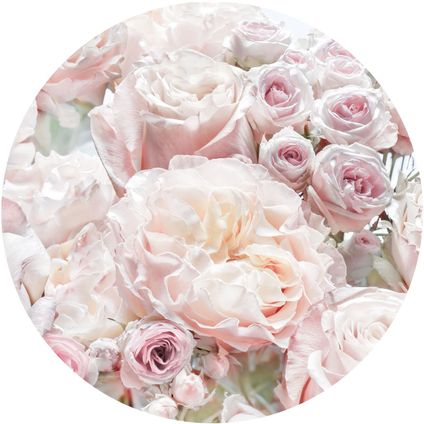 Komar papier peint panoramique rond adhésif Pink and Cream Roses rose clair - Ø 125 cm - 611158