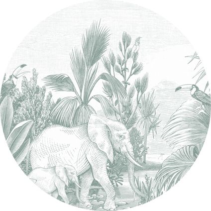 ESTAhome zelfklevende behangcirkel jungle-motief groen - Ø 70 cm - 159076