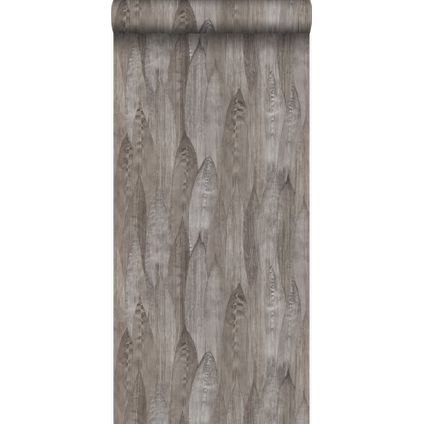Origin Wallcoverings eco-texture vliesbehang bladeren donker taupe - 53 cm x 10,05 m