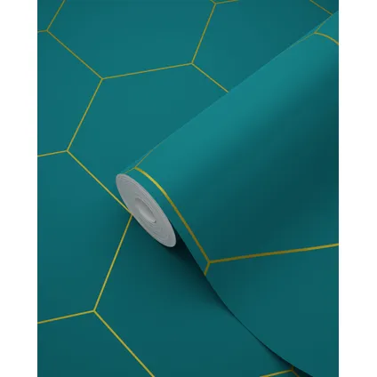 ESTAhome behang hexagon petrolblauw en goud - 0,53 x 10,05 m - 139455 7