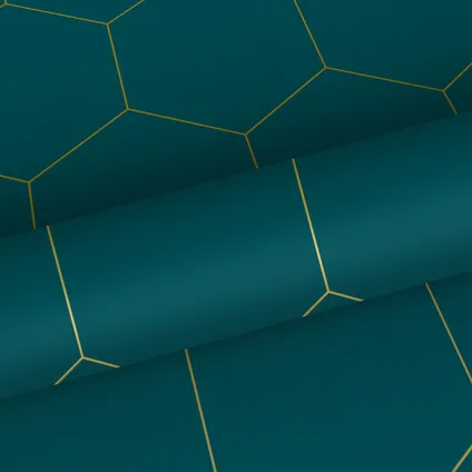 ESTAhome behang hexagon petrolblauw en goud - 0,53 x 10,05 m - 139455 8