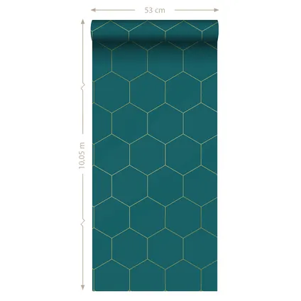ESTAhome behang hexagon petrolblauw en goud - 0,53 x 10,05 m - 139455 10