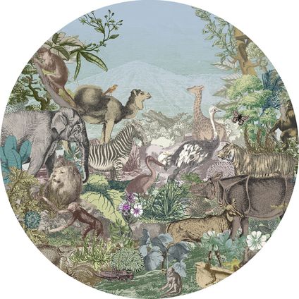 Komar zelfklevende behangcirkel Animal Kingdom multicolor - Ø 125 cm - 611163