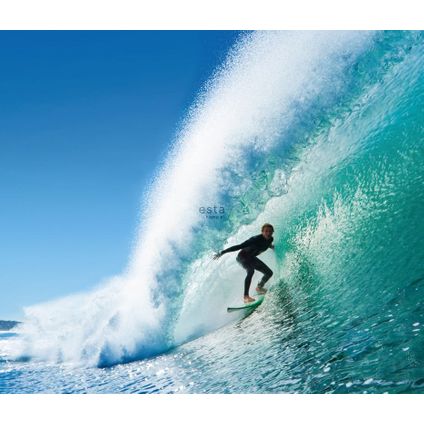 ESTAhome fotobehang surfer blauw en zeegroen - 3,25 x 2,79 m - 158852