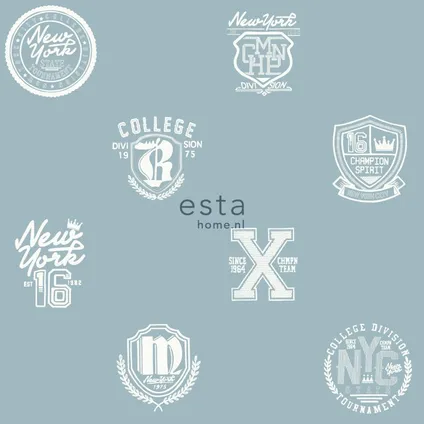 ESTAhome behang school emblemen licht vintage blauw - 53 cm x 10,05 m - 128803 9