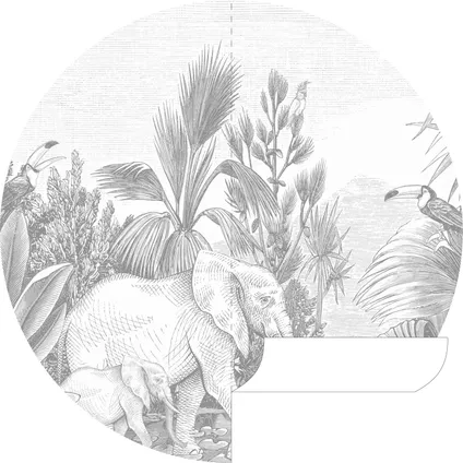 ESTAhome zelfklevende behangcirkel jungle-motief grijs - Ø 140 cm - 159086 5