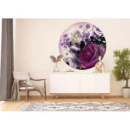 Sanders & Sanders zelfklevende behangcirkel bloemen paars en roze - Ø 140 cm - 601145 3