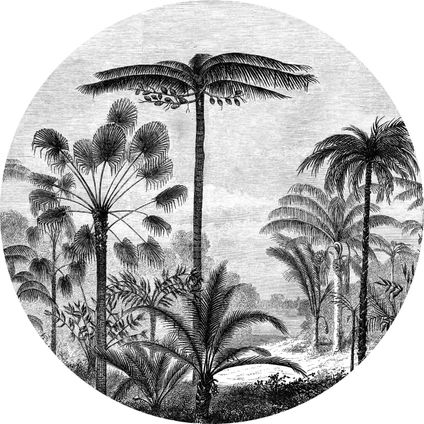 ESTAhome papier peint panoramique rond adhésif paysage tropical avec des palmiers noir et blanc