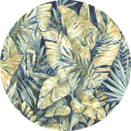 Komar papier peint panoramique rond adhésif Feuilles Tropicales bleu et vert - Ø 125 cm - 611164