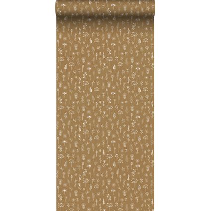 ESTAhome behang bloemmotief okergeel en wit - 0,53 x 10,05 m - 139281