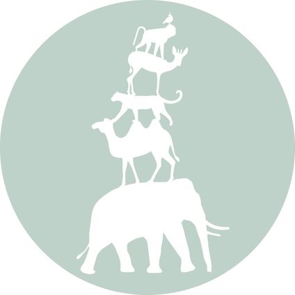 ESTAhome zelfklevende behangcirkel gestapelde dieren mintgroen - Ø 70 cm - 158977