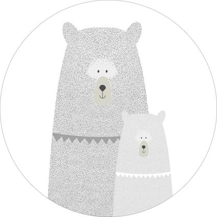 ESTAhome papier peint panoramique rond adhésif ours mère et enfant gris clair - Ø 70 cm - 158976