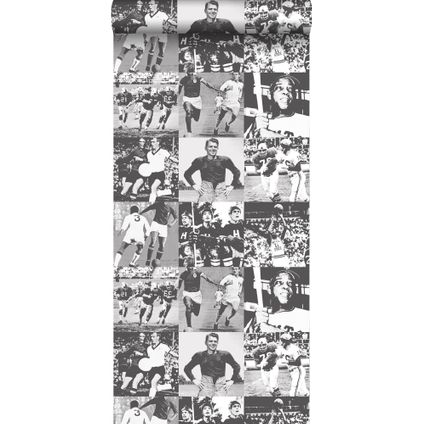 ESTAhome behang sporthelden zwart en wit - 53 cm x 10,05 m - 138827
