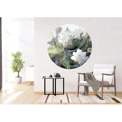 zelfklevende behangcirkel tropische bladeren en bloemen groen en wit 5