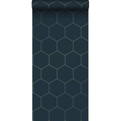 ESTAhome behang hexagon donkerblauw en goud - 0,53 x 10,05 m - 139237