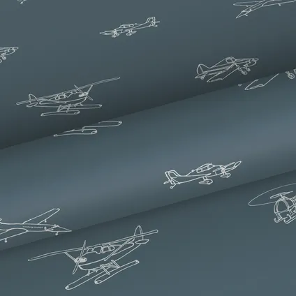 ESTAhome behang helikopters en vliegtuigen vergrijsd blauw - 53 cm x 10,05 m - 139509 7