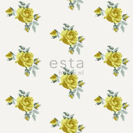 ESTAhome behang geborduurde roosjes geel - 53 cm x 10,05 m - 138147 4