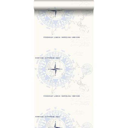 ESTAhome behangpapier kompassen lichtblauw - 53 cm x 10,05 m - 136421