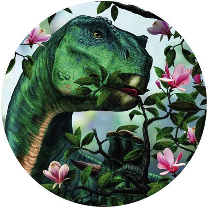 Komar papier peint panoramique rond adhésif Iguanodon eating Flowers vert - Ø 128 cm - 610712