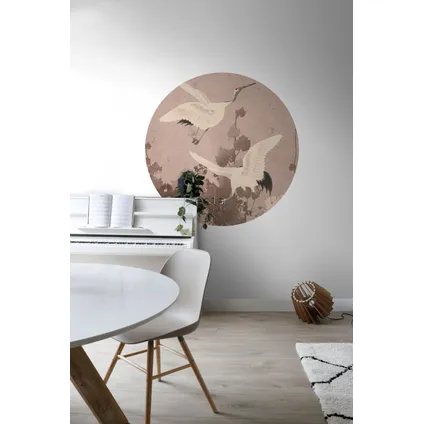 ESTAhome zelfklevende behangcirkel kraanvogels grijs roze - Ø 140 cm - 159019 2