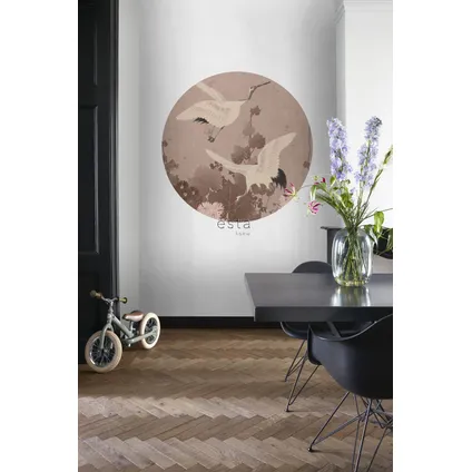 ESTAhome zelfklevende behangcirkel kraanvogels grijs roze - Ø 140 cm - 159019 3