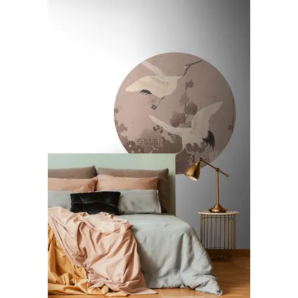 ESTAhome zelfklevende behangcirkel kraanvogels grijs roze - Ø 140 cm - 159019 5