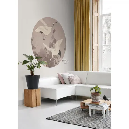 ESTAhome zelfklevende behangcirkel kraanvogels grijs roze - Ø 140 cm - 159019 7