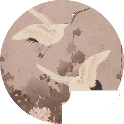 ESTAhome zelfklevende behangcirkel kraanvogels grijs roze - Ø 140 cm - 159019 8