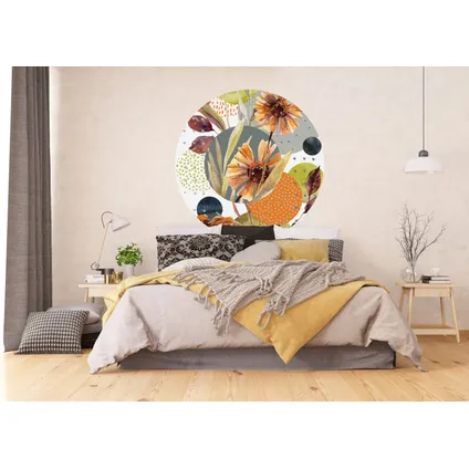 Sanders & Sanders papier peint panoramique rond adhésif fleurs vert, orange et gris - Ø 140 cm 2