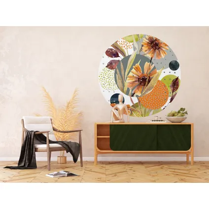 Sanders & Sanders papier peint panoramique rond adhésif fleurs vert, orange et gris - Ø 140 cm 3