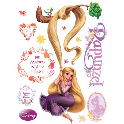 Disney muursticker Rapunzel paars en geel - 65 x 85 cm - 600181