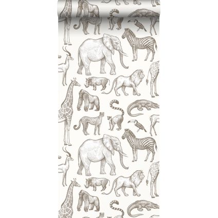 ESTAhome behang jungle dieren gebroken wit - 53 cm x 10,05 m - 139510