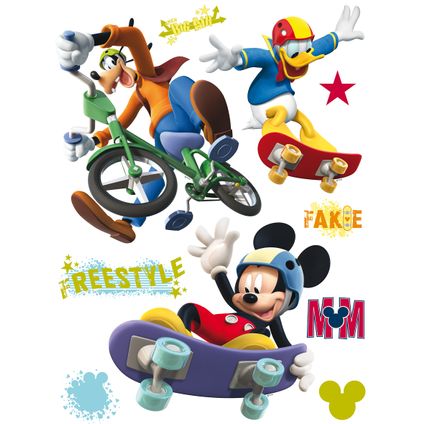 Disney muursticker Mickey Mouse, Donald Duck & Goofy blauw, paars en rood