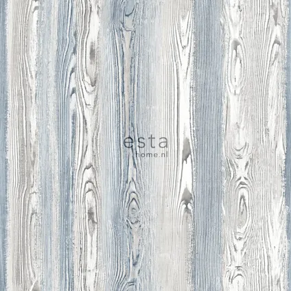 ESTAhome behang hout motief blauw en grijs - 53 cm x 10,05 m - 148626 2