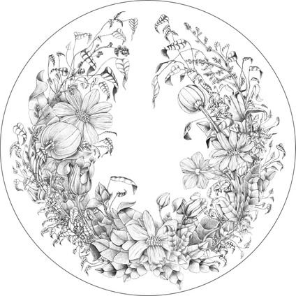 ESTAhome zelfklevende behangcirkel bloemtekeningen zwart wit - Ø 70 cm - 159108