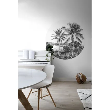 ESTAhome zelfklevende behangcirkel tropisch landschap met palmbomen zwart wit 4
