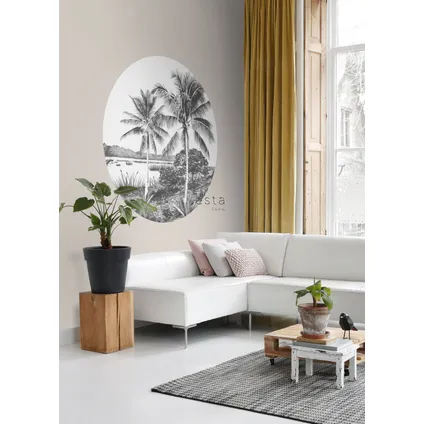 ESTAhome zelfklevende behangcirkel tropisch landschap met palmbomen zwart wit 9