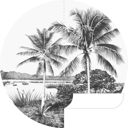 ESTAhome papier peint panoramique rond adhésif paysage tropical avec des palmiers noir et blanc 10