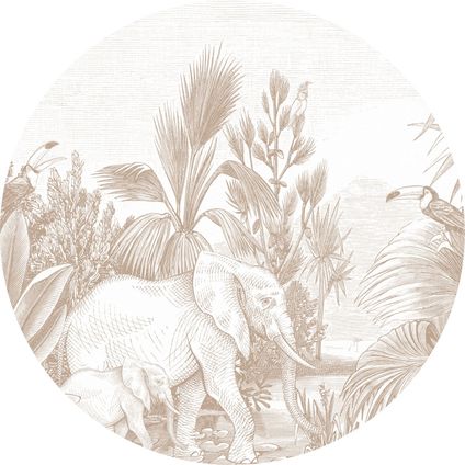 ESTAhome zelfklevende behangcirkel jungle-motief beige - Ø 70 cm - 159077