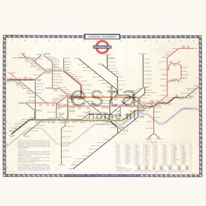 ESTAhome fotobehang London transport map beige, rood en blauw - 2,79 x 2,79 m