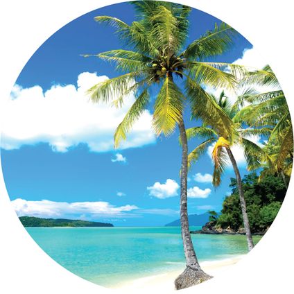 papier peint panoramique rond adhésif paysage tropical avec des palmiers bleu et vert