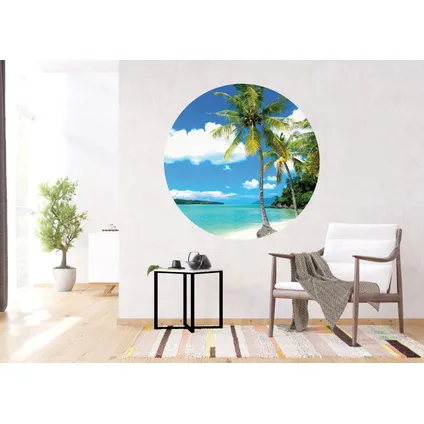 papier peint panoramique rond adhésif paysage tropical avec des palmiers bleu et vert 5