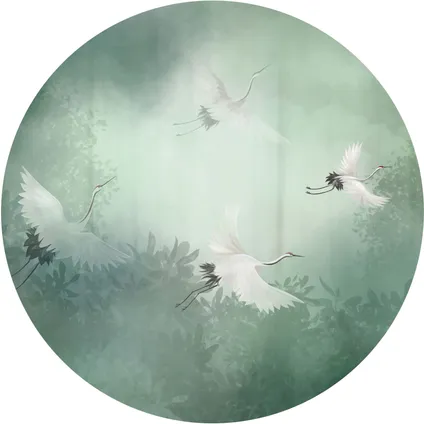 Sanders & Sanders papier peint panoramique rond adhésif oiseaux de grue vert - Ø 140 cm - 601156