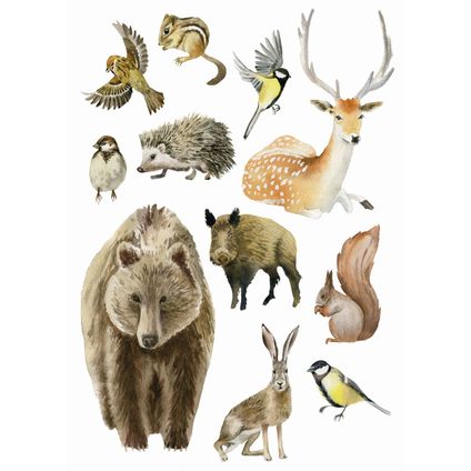 ESTAhome sticker mural animaux de la forêt marron - 47,5 cm x 66 cm - 156102