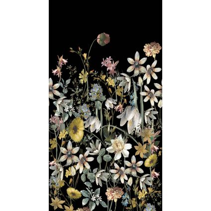 ESTAhome fotobehang veldbloemen multicolor op zwart - 150 x 279 cm - 159216