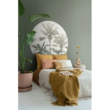 ESTAhome papier peint panoramique rond adhésif palmiers beige clair et vert grisé - Ø 140 cm 2