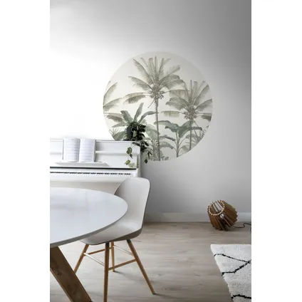 ESTAhome papier peint panoramique rond adhésif palmiers beige clair et vert grisé - Ø 140 cm 3