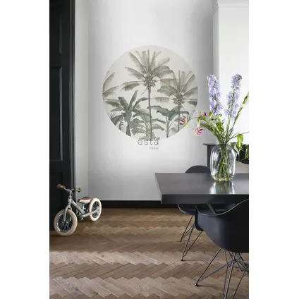 ESTAhome papier peint panoramique rond adhésif palmiers beige clair et vert grisé - Ø 140 cm 4